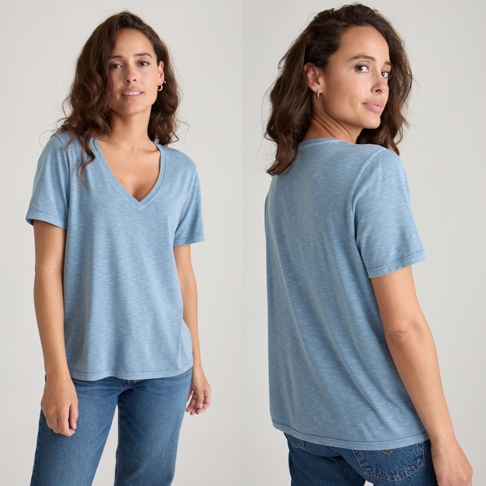 NWT Marine Layer Boyfriend V Neck Crew T-Shirt Coronet Blue XS Supima Cotton Tee